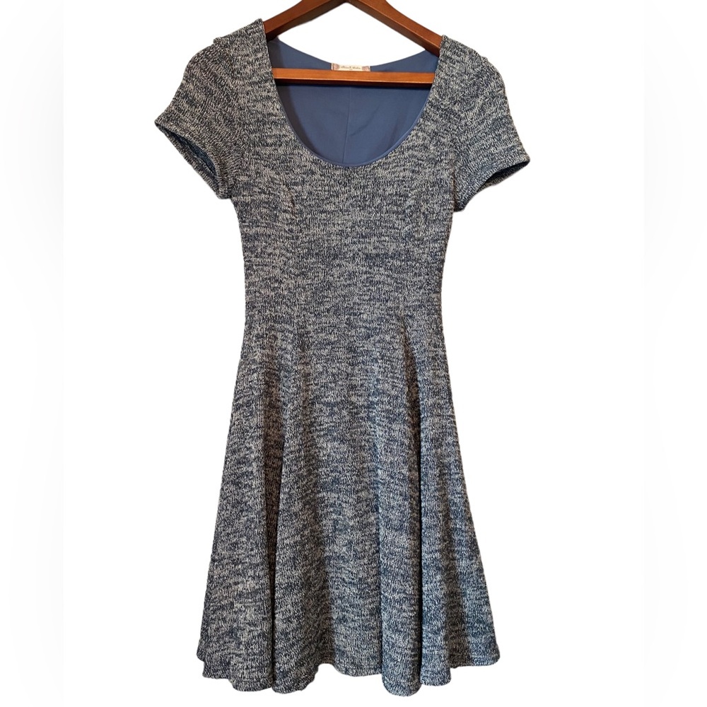 Altar’d State Blue and White Short Sleeve Fit and Flare Dress